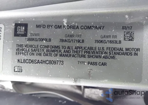 2017 Chevrolet Spark 1Lt Cvt from USA, damaged, VIN KL8CD6SA4HC809773